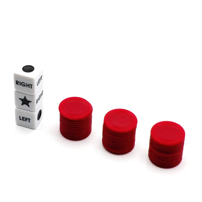 Bilywey Left Right Center Dice Game Set with 3 Dices + 36 Red Chips (Red) - Image 4